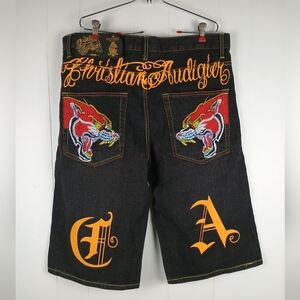 Christian Audigier Black Jeans with Orange Accents